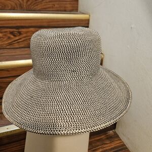 Nine West Black Woven Floppy Sun Hat Wide Brim Beach Vacation